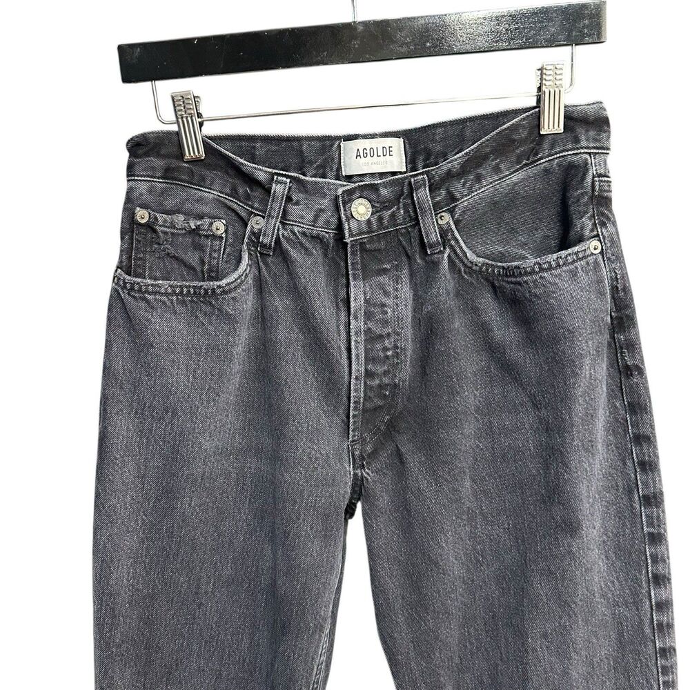 Agolde Jeans Women Size 27 Lana Cropped In Rhyme Black Denim Button Fly Distress - Picture 5 of 16